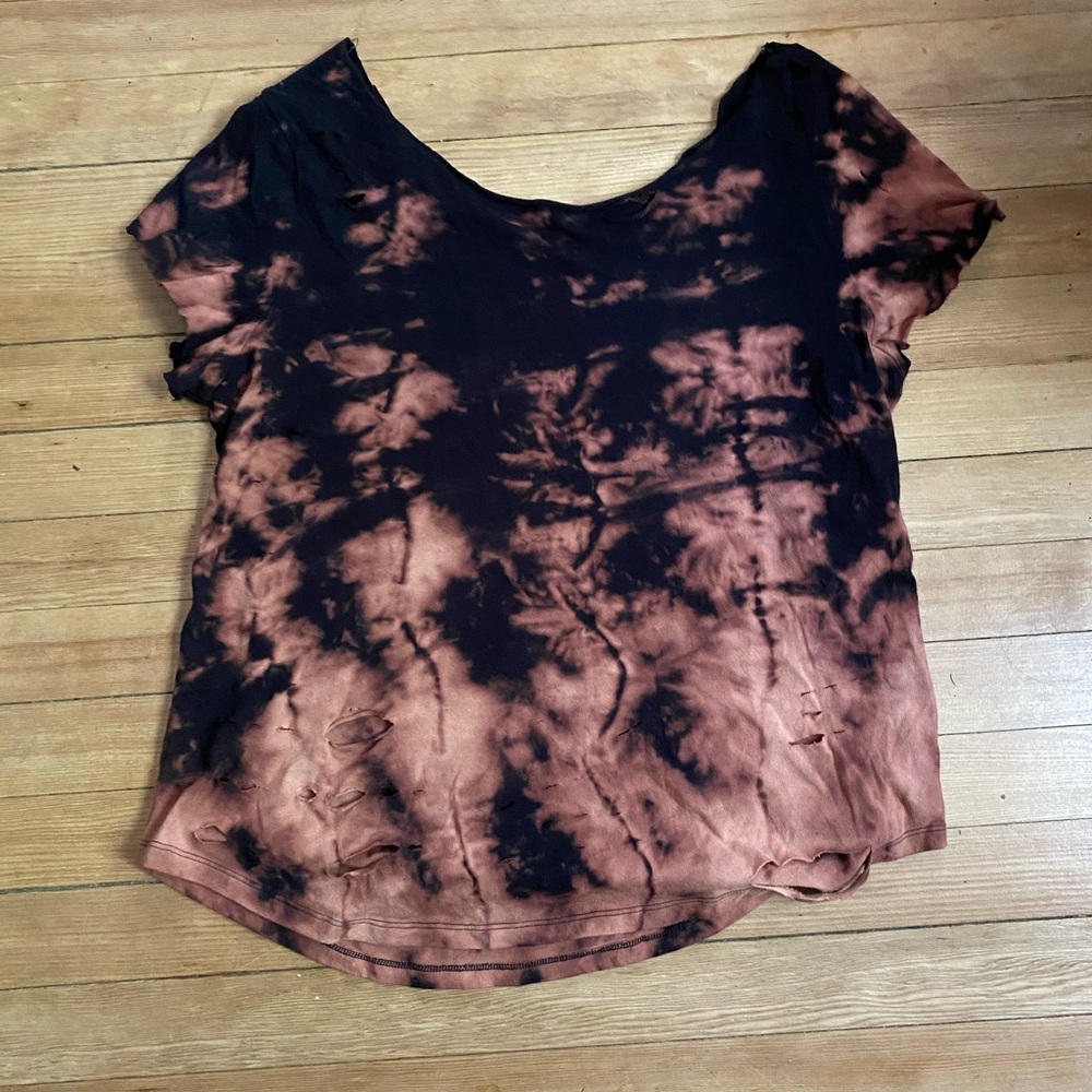 Distressed & reverse tie dyed black t shirt